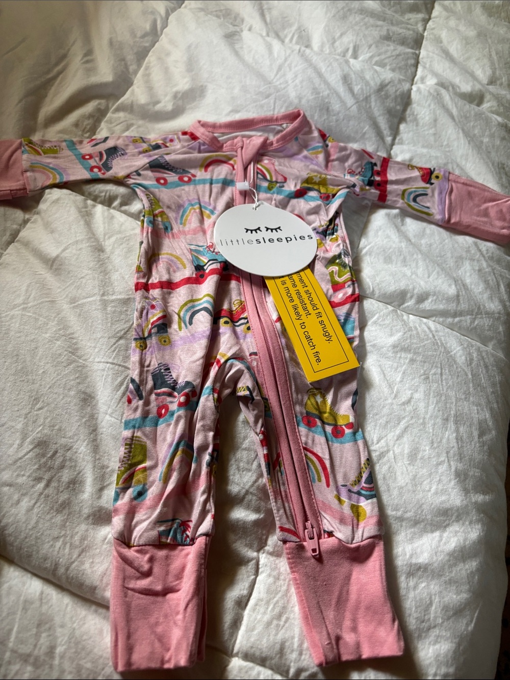 Little Sleepies Pink Rainbow & Car Zip-Up Footie
